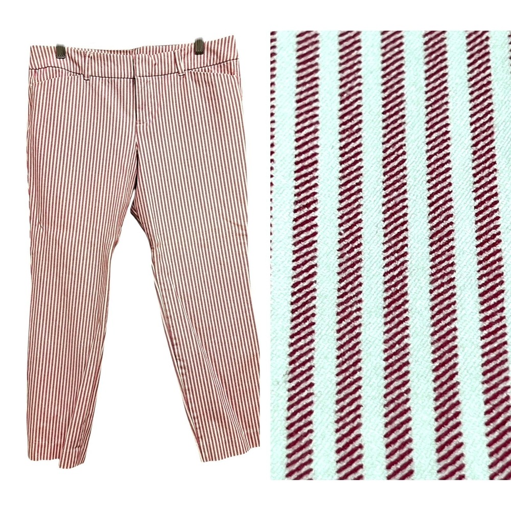 Old Navy Pixie Pants Women 8 Petite Red‎ White Striped Mid Rise Stretch Preppy